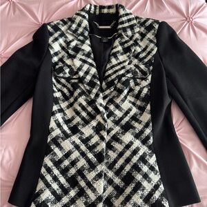 White House Black Market Plaid Black and White Blazer